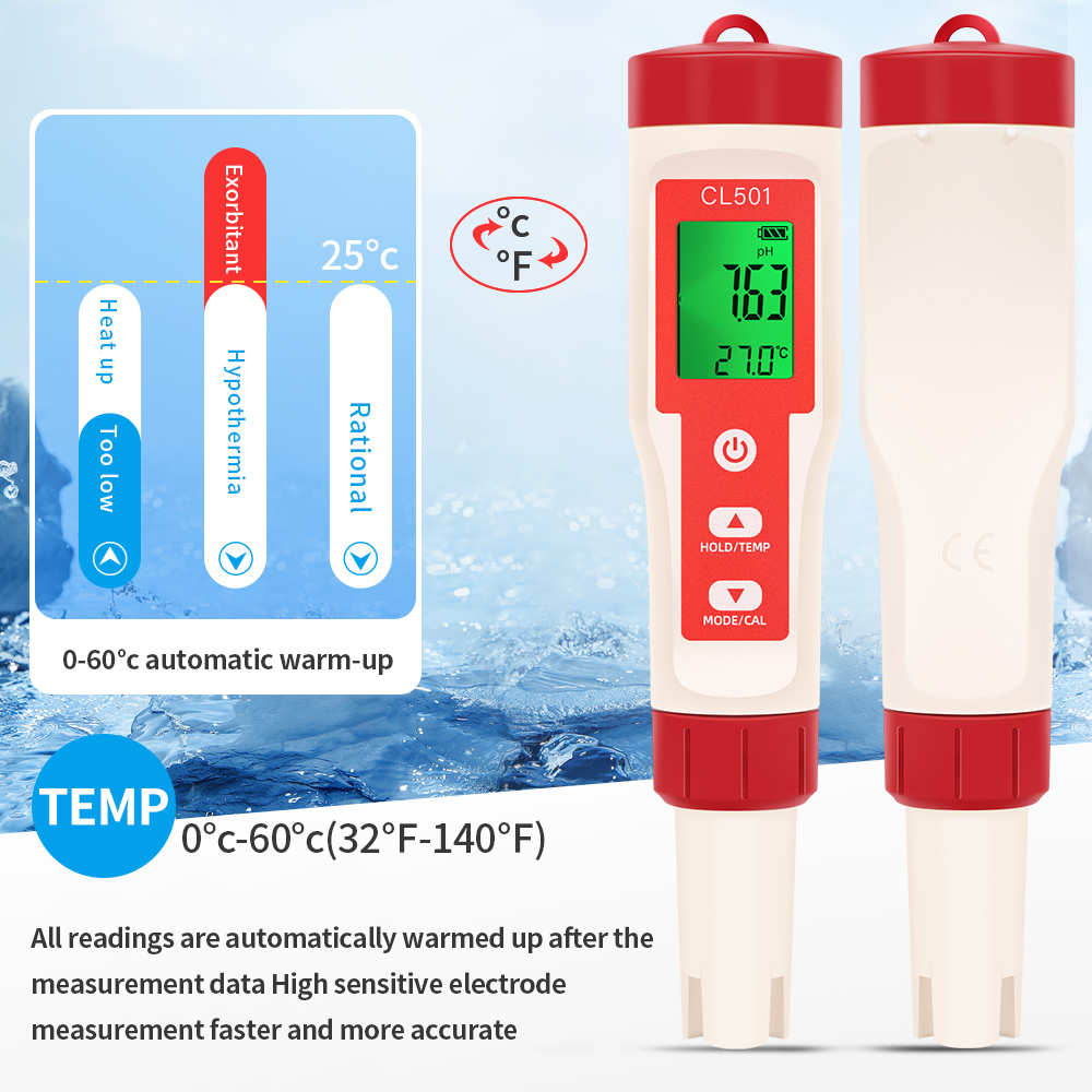 PH/CL2/H2/ORP/Temperature Mete - Ph Up Down Solution ulasan dan harga