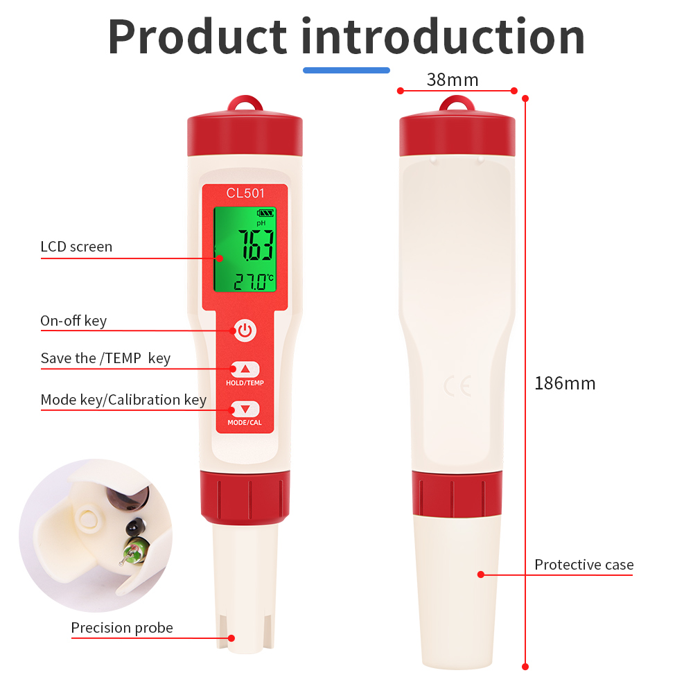 PH/CL2/H2/ORP/Temperature Mete - Ph Up Down Solution ulasan dan harga
